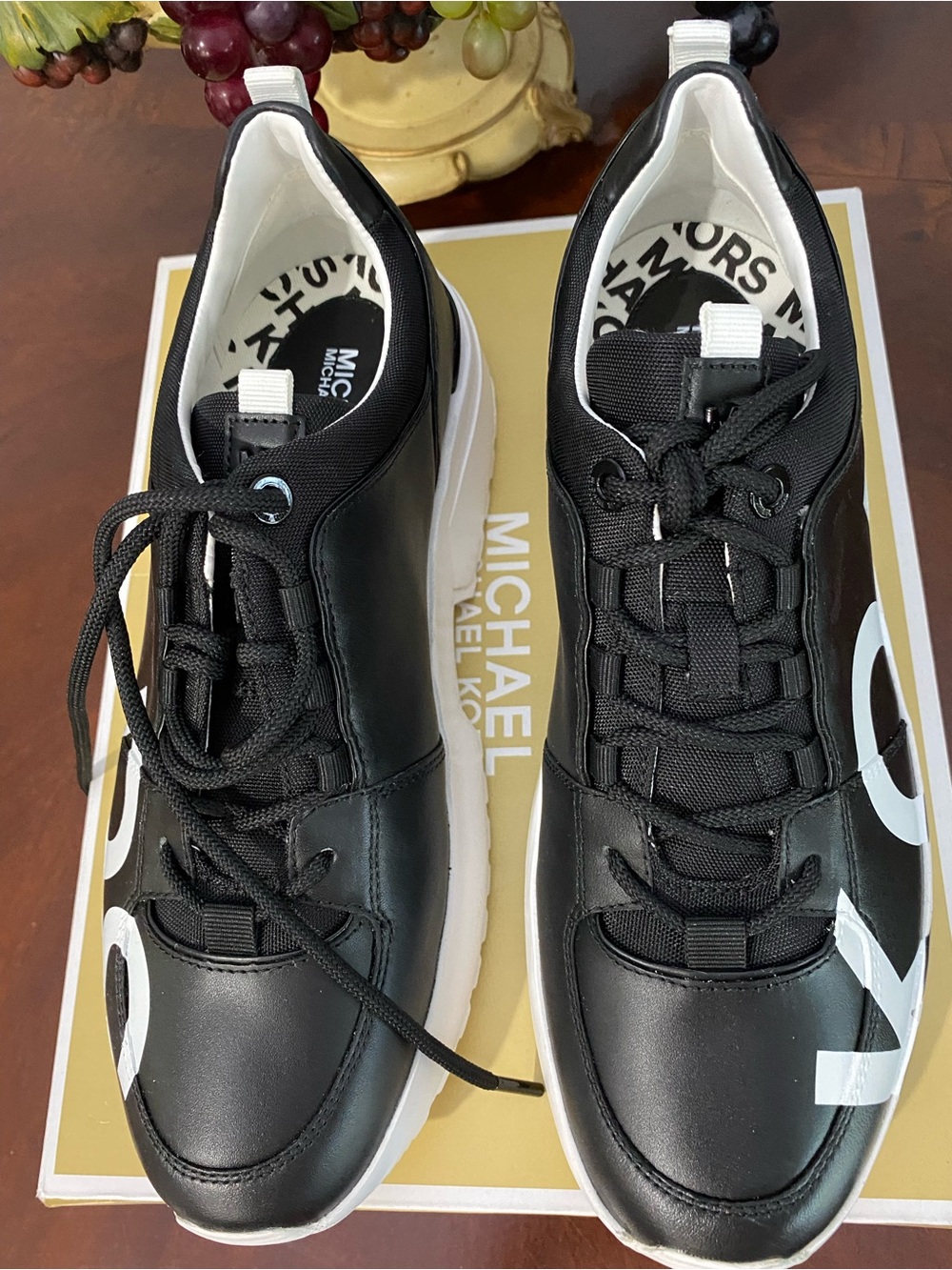Michael Kors Black & White Logo Platform Sneakers - Picture 6 of 13